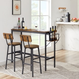 Rectangular 3 Piece Bar Table Set with Wine Bottle Storage Rack