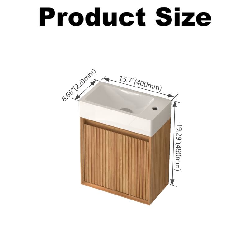 GDF Studio - Zee Modern 16" Small Wall-Mounted Bathroom Vanity with SMC Resin Basin and Soft-Close Door