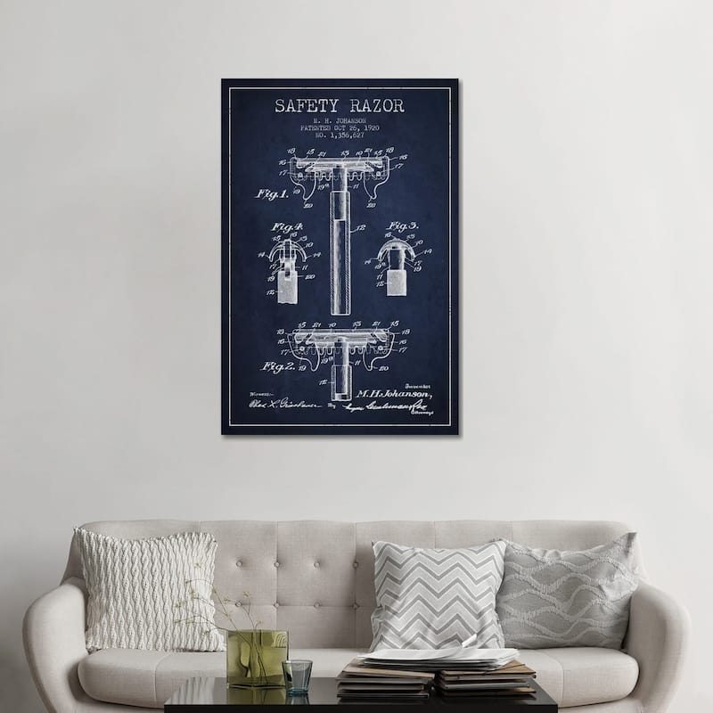 iCanvas "Razor Navy Blue Patent Blueprint" by Aged Pixel Canvas Print - 48x32x1.5