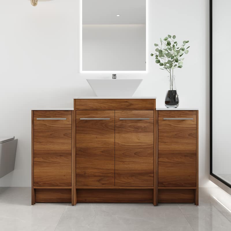 Malwee 24"/36"/48"/60" FreeStanding Bathroom Vanity, Floor Stand Bathroom Vanity with Ceramic Sink,Soft Close Door and Shelf - 47.2"×18.9" - Brown with sink-101