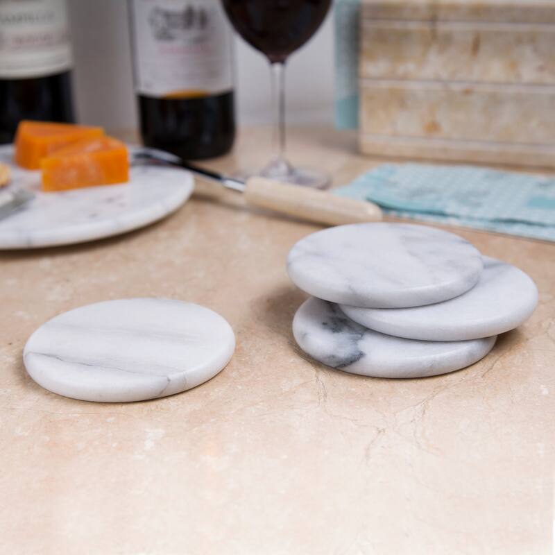 Creative Home White Marble Round Coaster Set (Set of 4)