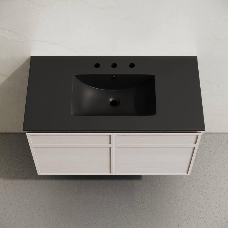 St. Tropez 36" Wall-Mounted Bathroom Vanity In White Oak With Black 3-Hole Widespread Sink Top - 36