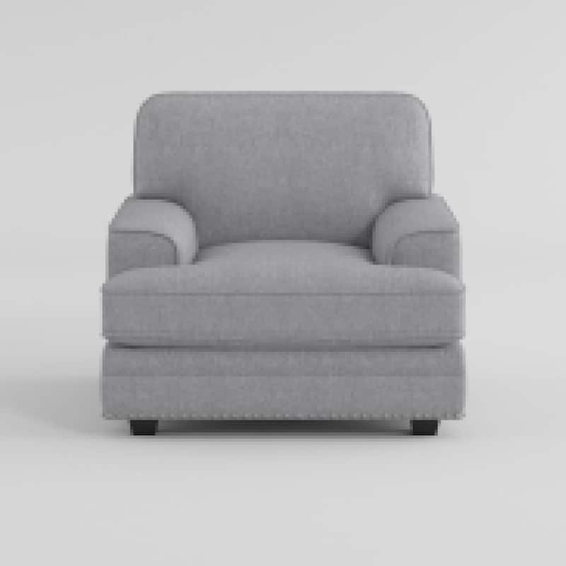 Brady Accent Armchair, Gray Chenille, Nailhead Trim, Black Legs