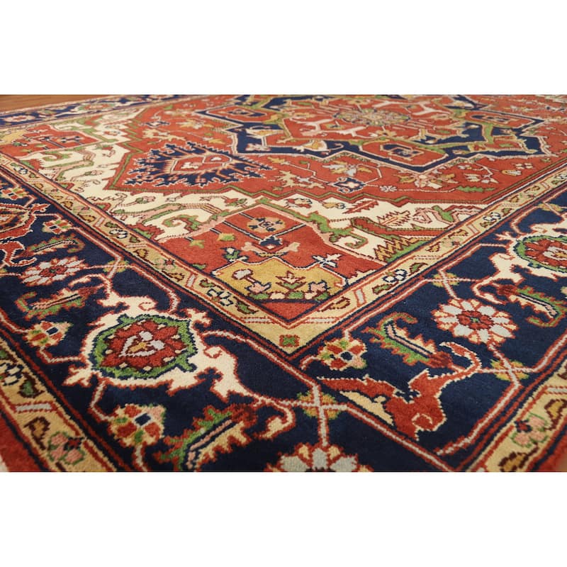 Hand Knotted Oriental 100% Wool Carpet Traditional Medallion Oranges & Rust Heriz (serapi) Area Rug - 11' 10'' X 8' 11''