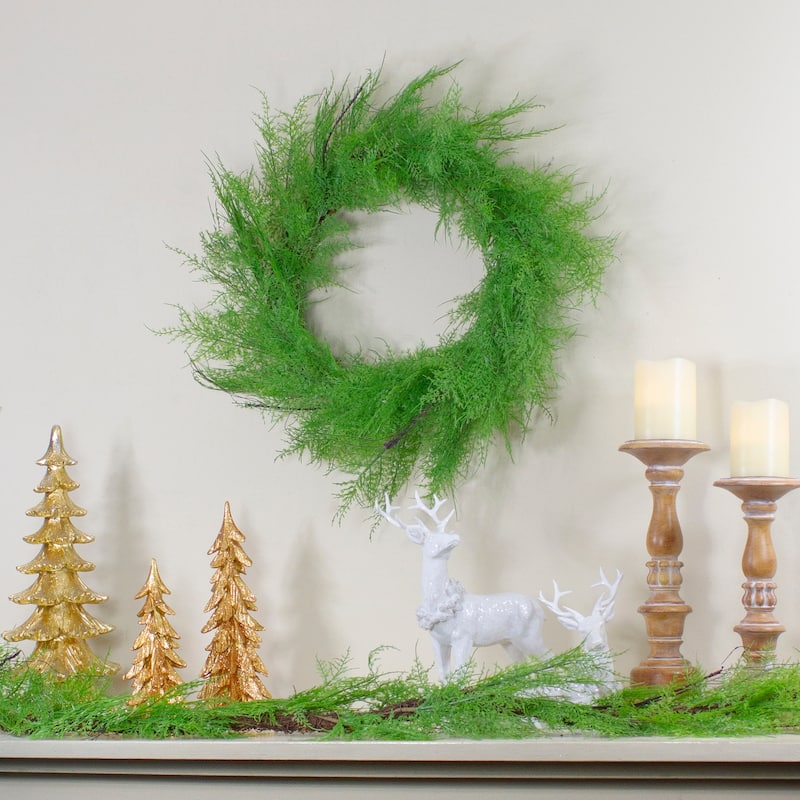 Brown and Green Cedar Christmas Wreath - 24-Inch Unlit - 24"