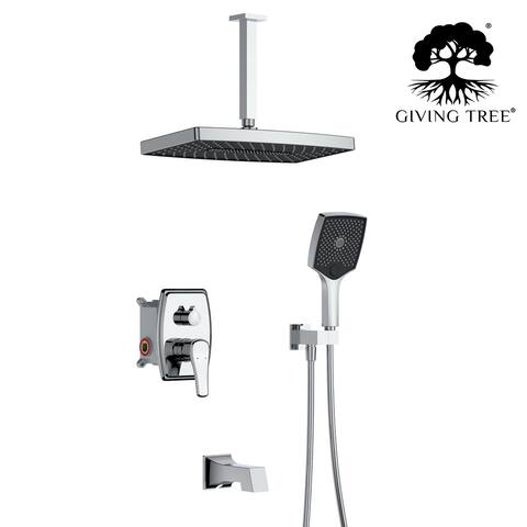 GIVINGTREE 3 Spray 14" Rectangular Ceiling Mount Shower Faucet With Tub Faucet (valve Included)