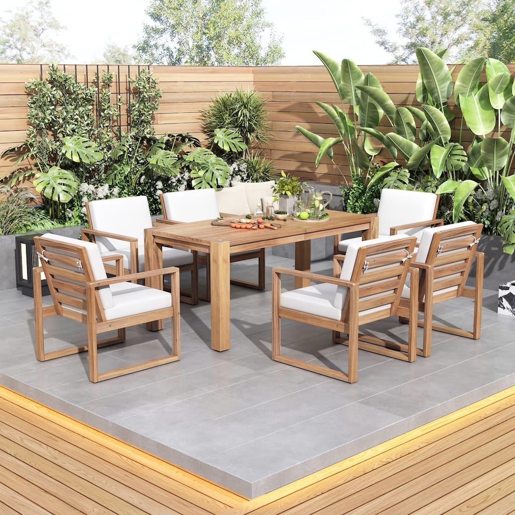 Acacia Wood Patio Table & Chairs with Cushions by Leisure Zone