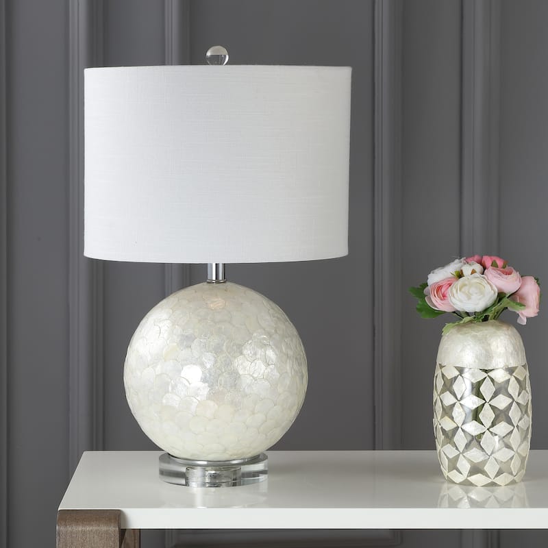 Zuri 23.5" Capiz Seashell Sphere LED Table Lamp, Pearl/White by JONATHAN Y