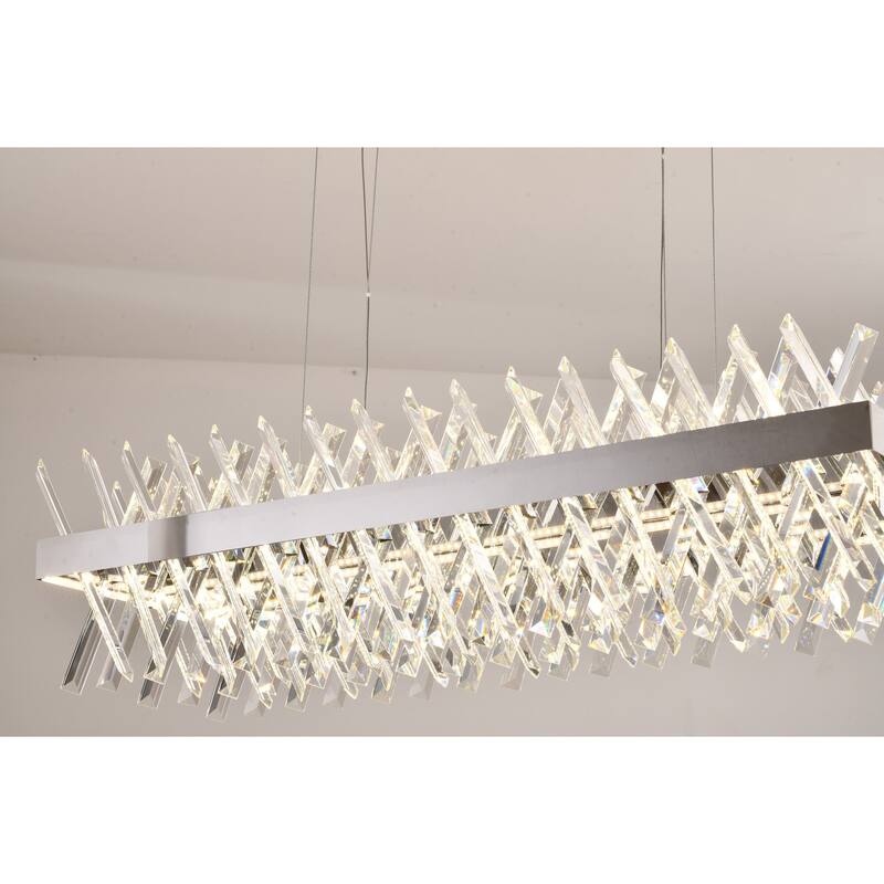 Modern Chandelier Dimmable Chrome Finish Adjustable Hanging Light Fixture 34" - 10