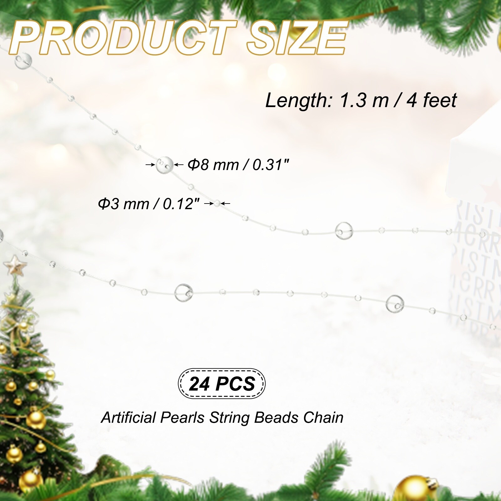 Artificial Pearl String Beads Chain, Floating Candle Fishing Line Faux Pearls Beads String Fillers for Decoration