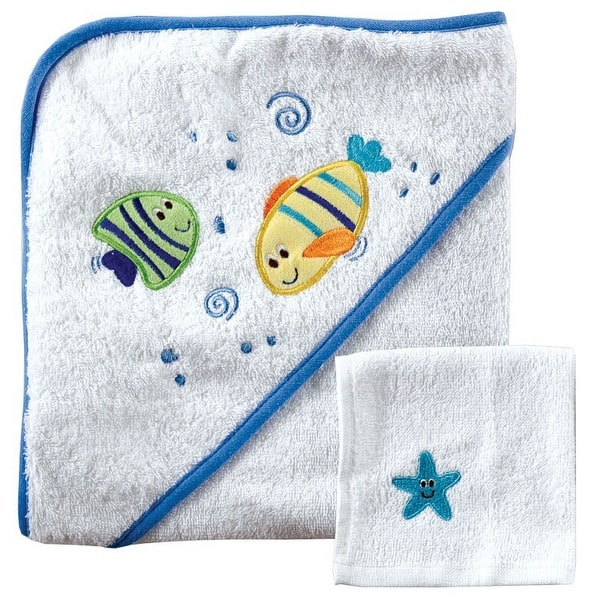 slide 1 of 1, Luvable Friends Baby Boy Cotton Hooded Towel and Washcloth, Blue, One Size - Blue - One Size One Size - Blue