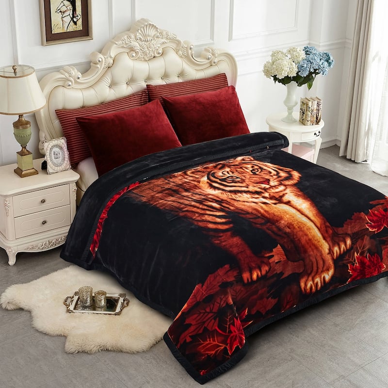 Floral & Animal 2-Ply Heavy Raschel Blanket 85" X 95"