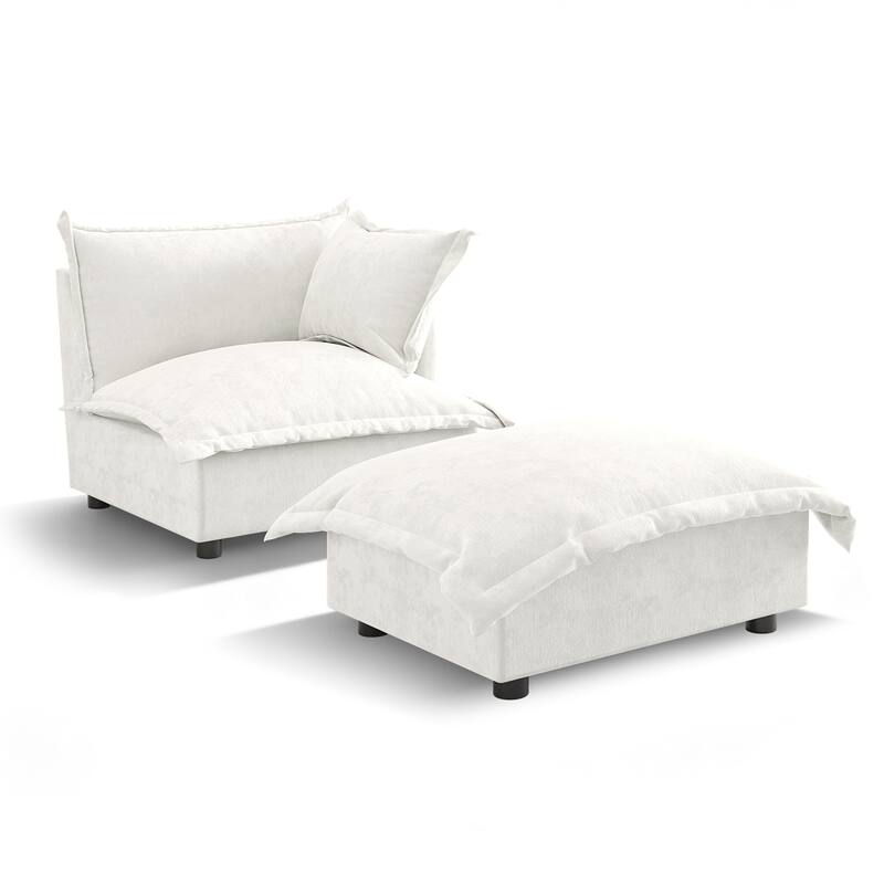 Casual 40"W Oversized Soft Comfy Cloud Chenille Chaise Lounge with Ottoman