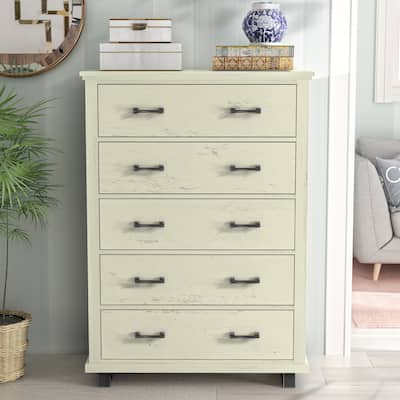 Contemporary 38" Wide Tall 5-Drawer Chest w/ Weathered
