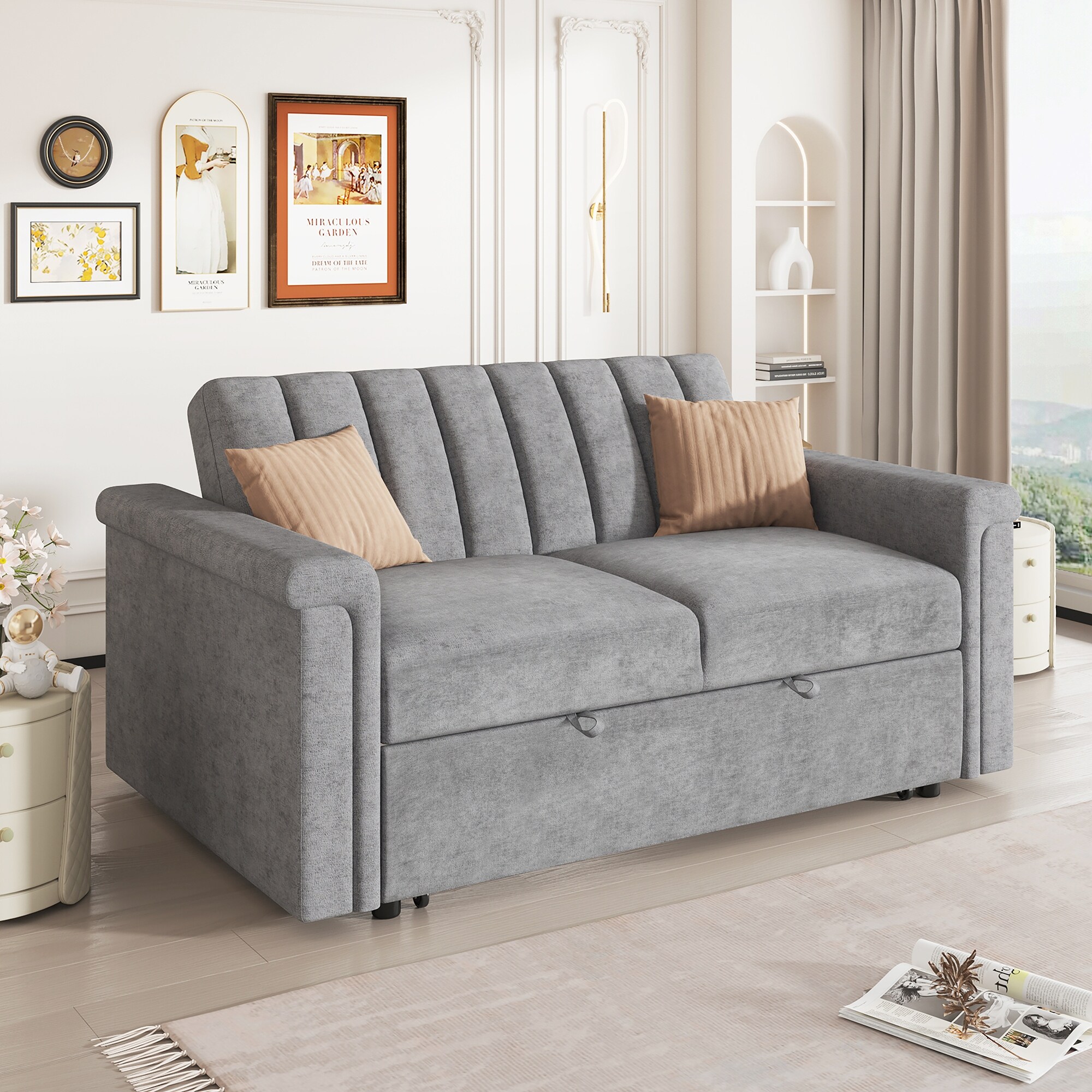 Sleeper Loveseat with Pull Out Bed Convertible Sleeper Sofa Bed Living Room 2 Seater Grey Couch with Adjustable Backrest Bed Bath Beyond 39645998