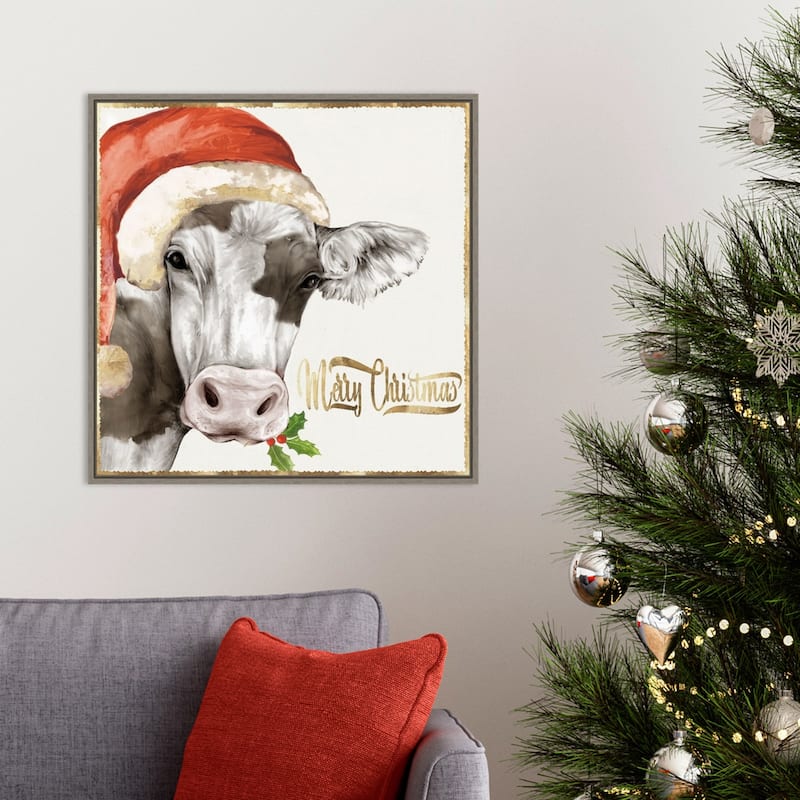 Christmas Cow by PI Studio Framed Canvas Wall Art