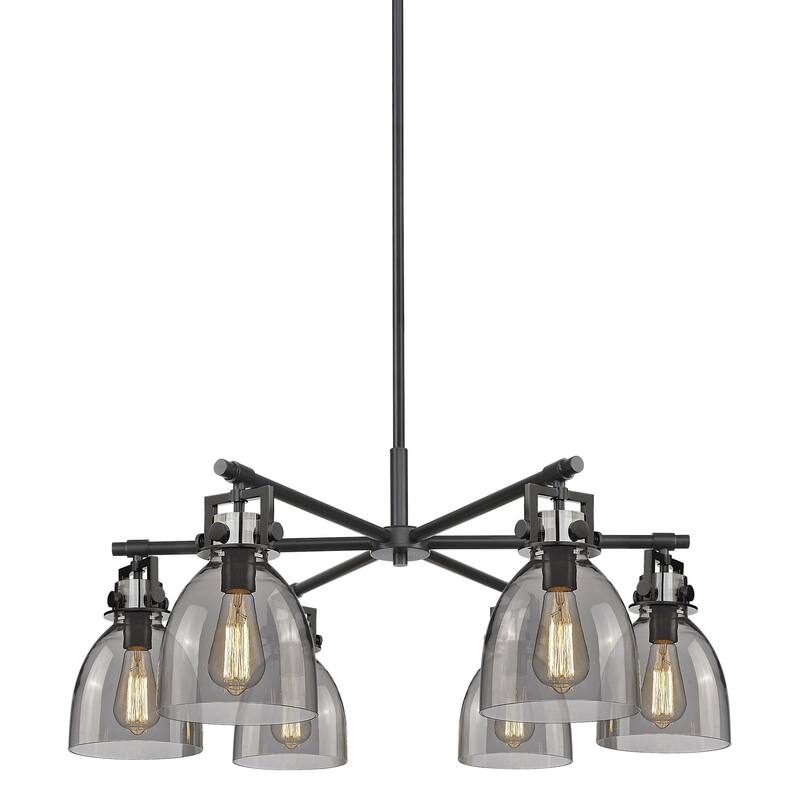 Innovations Lighting 411-6CR-16-26 Newton Bell Chandelier Newton Bell - Matte Black / Light Smoke