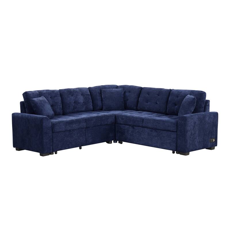 Roomfitters Pull-Out L-Shape Sofa Bed with Wheels, USB Ports, and Power Sockets, Functional Sleeper Sofa for Living Room Comfort