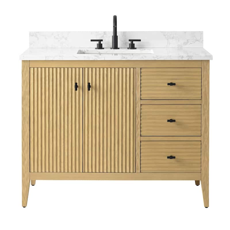 Vanity Art 42" Single Sink Bathroom Vanity Cabinet with Engineered Marble Countertop