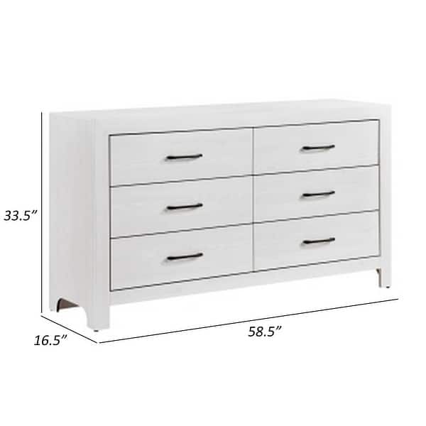 Eby 59 Inch Wide Dresser, 6 Drawers with Black Nickel Handles, White Finish