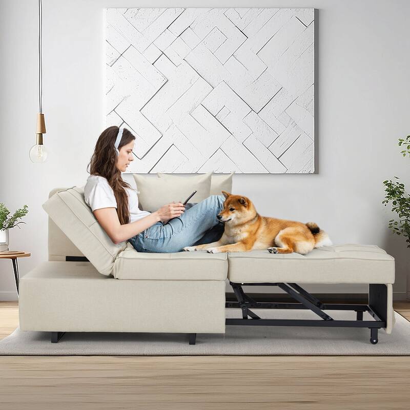 EROMMY Sleeper Sofa Chair Bed , Adjustable Backrest Pull Out Sofa Bed with Faux Linen Sofa Fabric