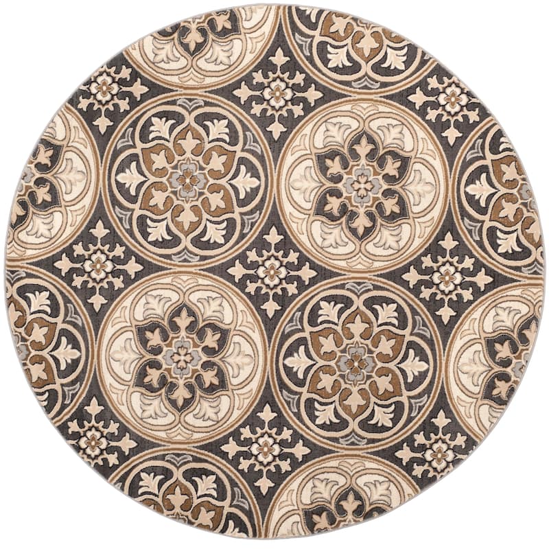 SAFAVIEH Lyndhurst Arora Medallion Rug - 8' Round - Light Grey/Beige