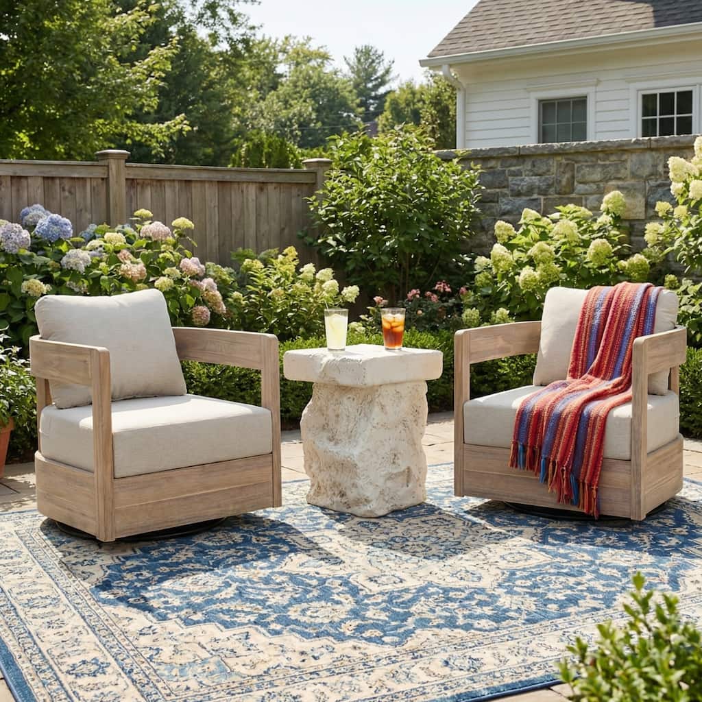 Christopher Knight Home - Alverra 3-Piece Outdoor Swivel Patio Chat Set with MGO Side Table