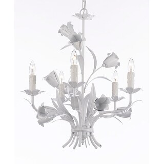 Wrought Iron Floral White Chandelier 5 Lights - Chandeliers For Bedrooms by Overstock.com