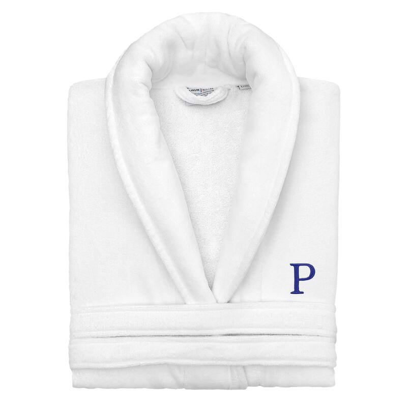 Authentic Hotel and Spa 100% Turkish Cotton Personalized Unisex Anovia Velour Bathrobe - Navy Block Font - Small/Medium - P