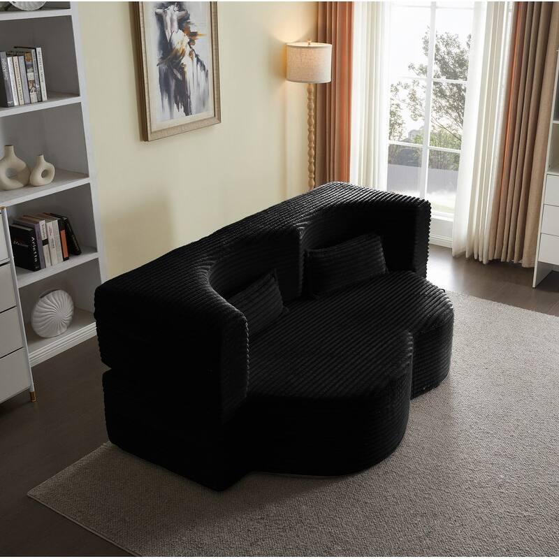Modern 78" Full Size Convertible Corduroy Foam-Filled Sleeper Sofa,Modern Floor Sofa with 2 Pillows