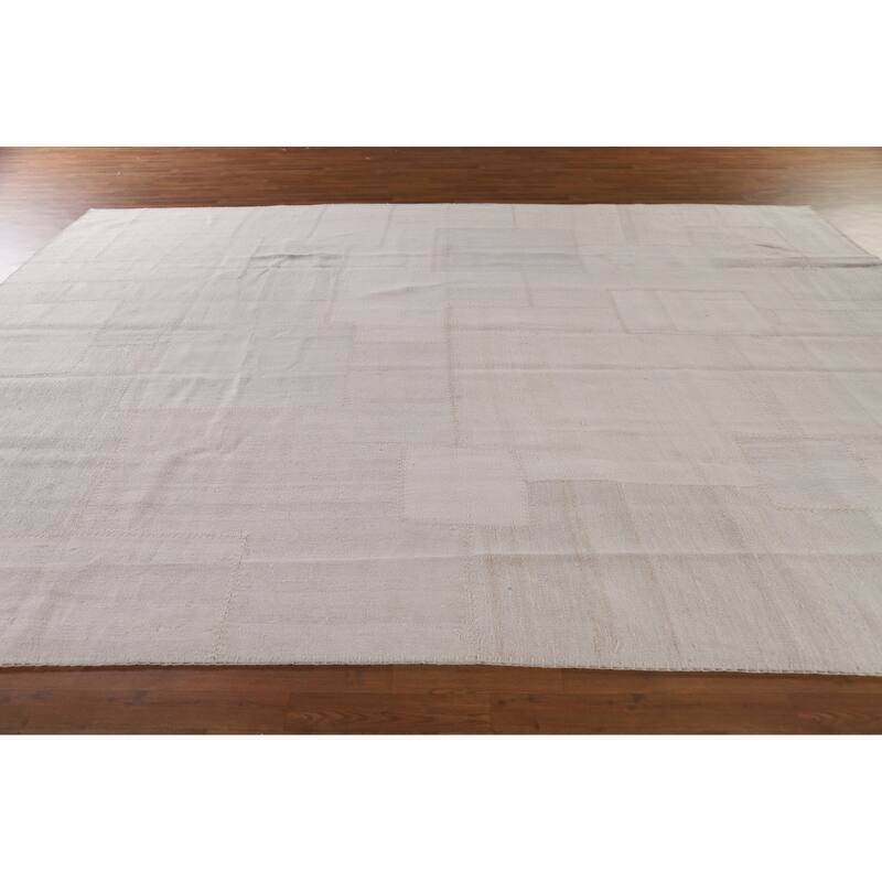 Earth Tone Kilim Turkish Area Rug Flatweave Geometric Silk Carpet - 9'9"x 13'0"