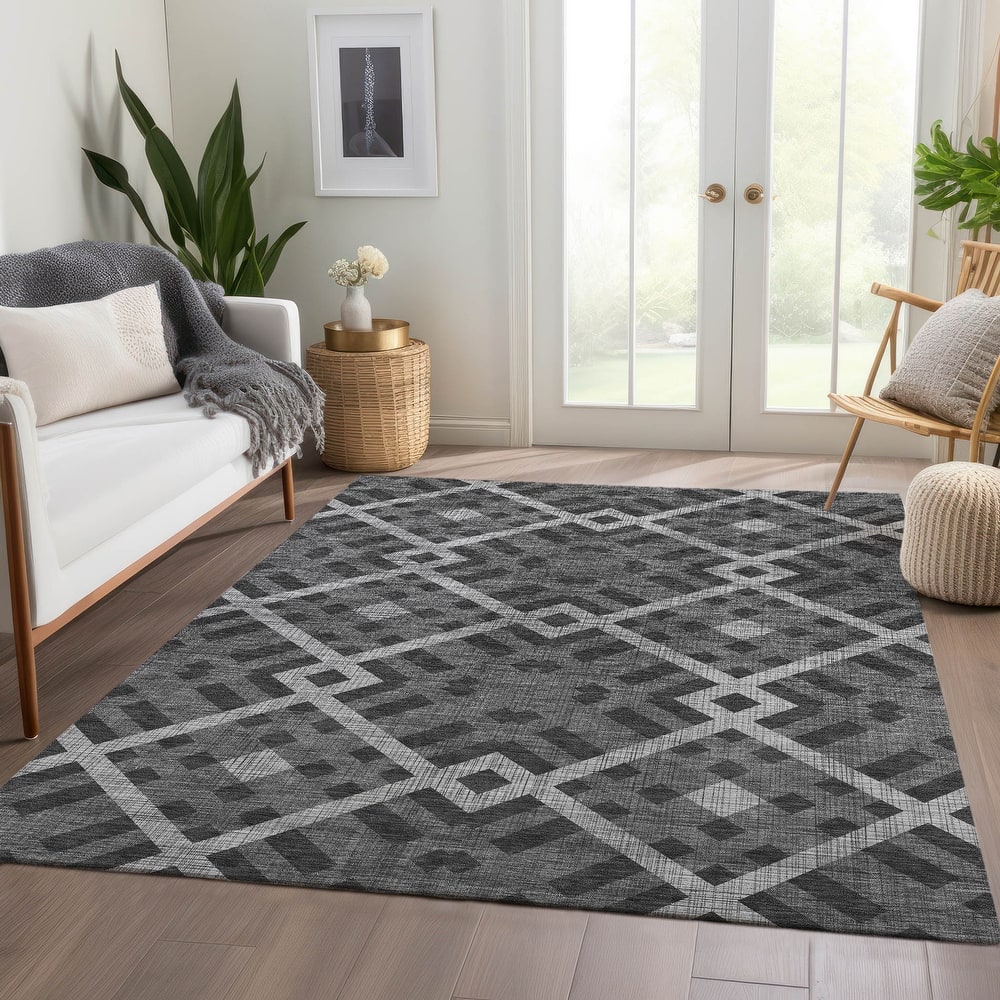 Machine Washable Indoor/ Outdoor Chantille Modern Trellis Rug