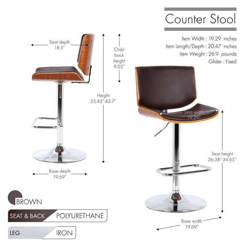 Porthos Home Remi Counter Height Stool, PU Leather, Iron Legs