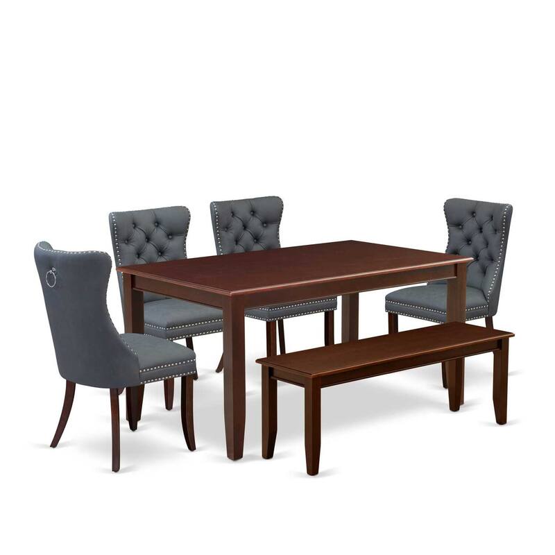 Sleek 6 Piece Dining Set - Rectangle Table, 4 Chairs & Bench - Mahogany Finish
