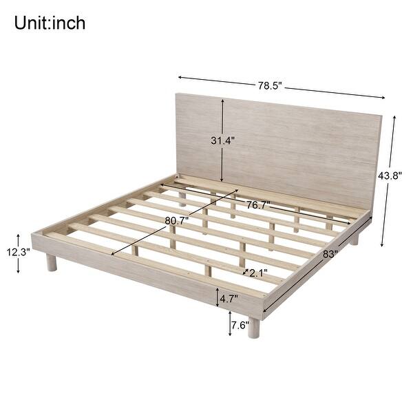 King Size Platform Bed with Simple Headboard & Center Support Feet