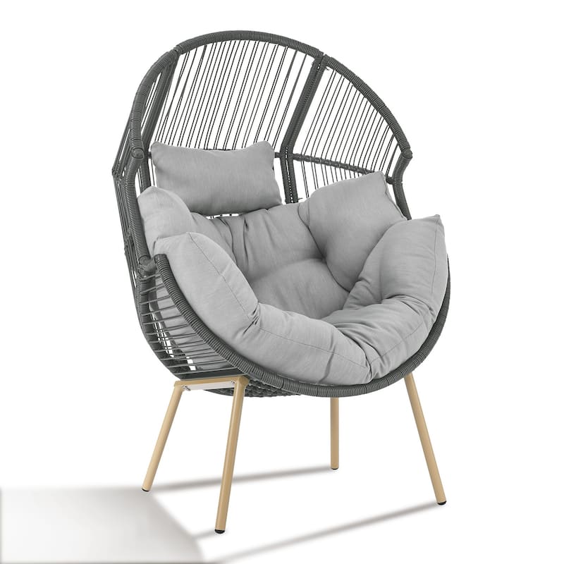 Outdoor Wicker Egg Chair with Light Grey Cushion - Dark Grey