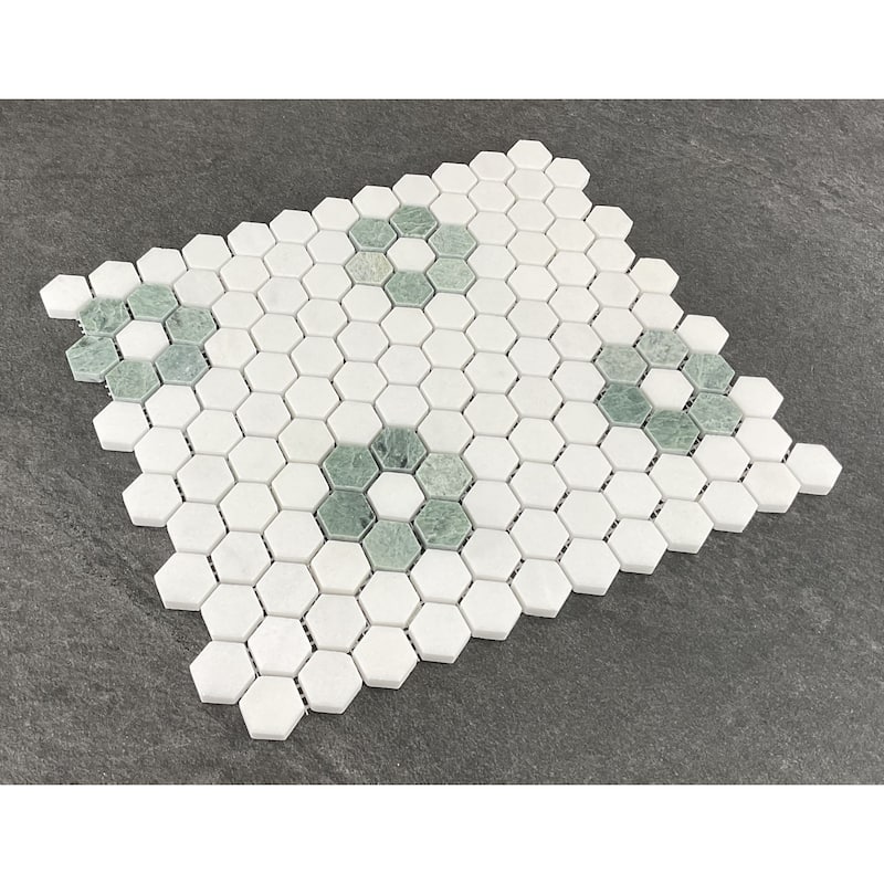 Thassos White and Ming Green 1" x 1" Marble Honeycomb Mosaic - Case (10 Sheets)
