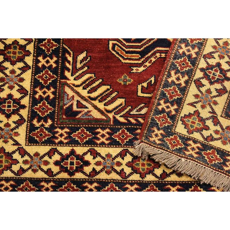 Rustic Super Kazak Maverick Red/Beige Hand Knotted Wool Rug - 4'1'' x 6'0''
