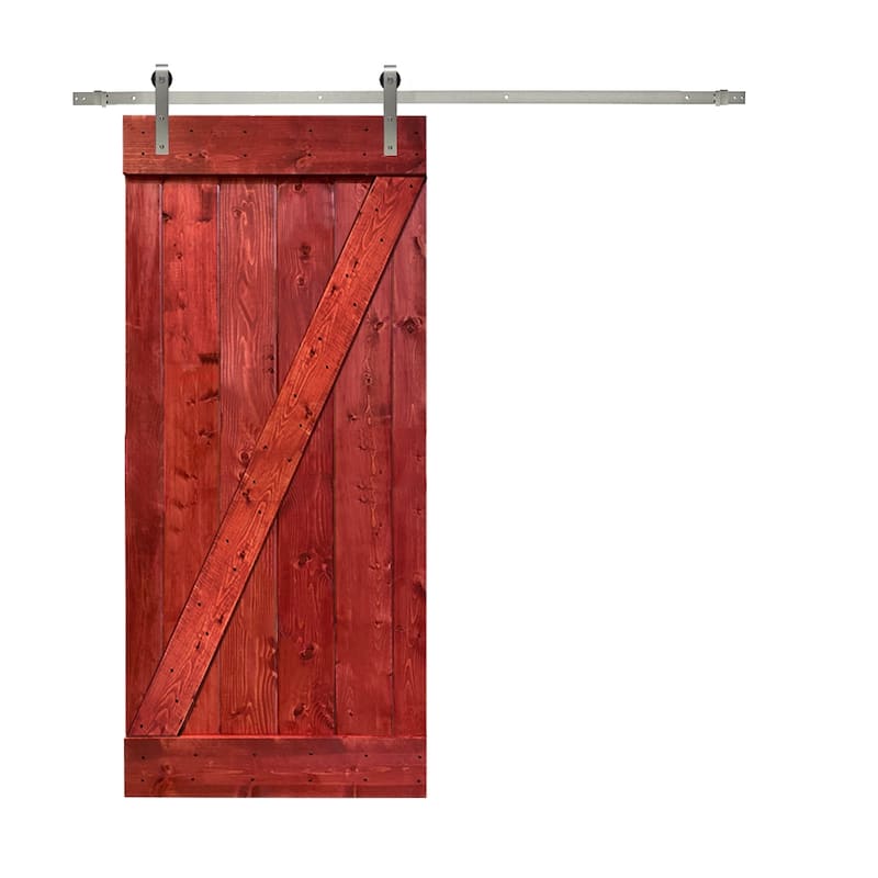 CALHOME Z Bar Series Solid Pine Wood Sliding Barn Door w/ Hardware Kit