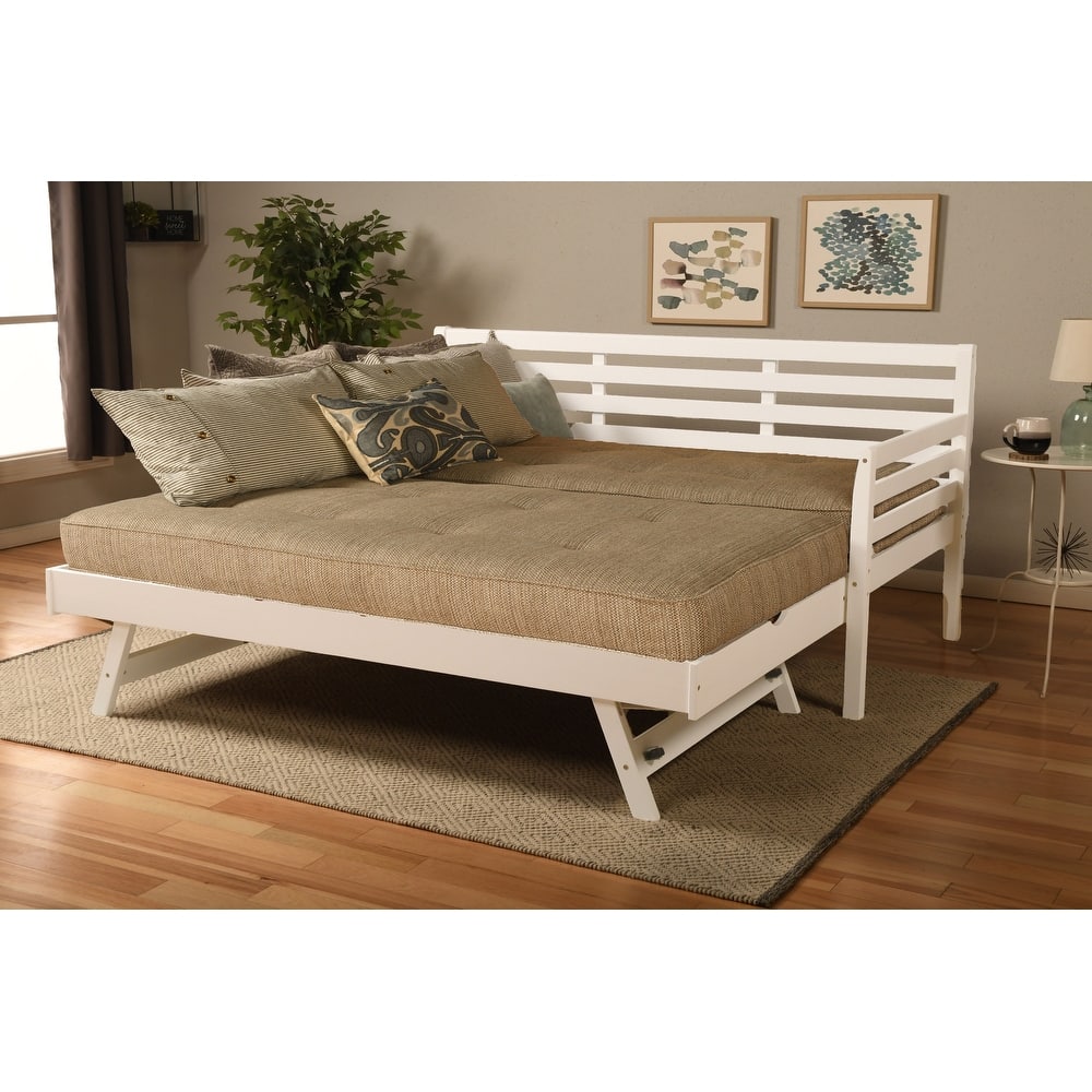 Somette Boho Daybed and Pop Up Bed in White with Mattresses