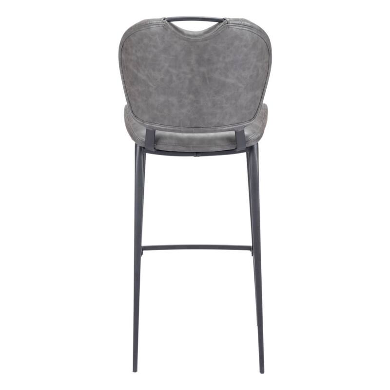 30-Inch Modern Grey Faux Leather Bar Stool with Low Back and Footrest Steel Frame Bar Height Chair - 43.7”H x 18.1”W x 23.2”D