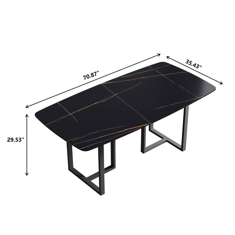 71" Marble table with Retangular Top and Black Carbon Steel legs for Kitchen dining Room