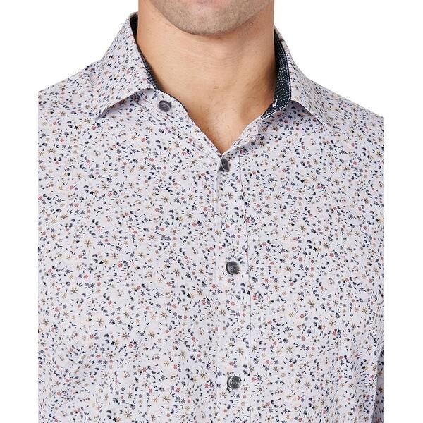 Tallia Men's Slim Fit Non Iron Performance Stretch Floral Print Dress Shirt  White Size Large - Bed Bath & Beyond - 40641335