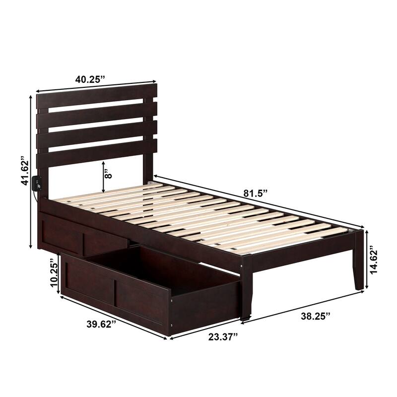 Oxford Twin Extra Long Bed with 2 Drawers in Espresso