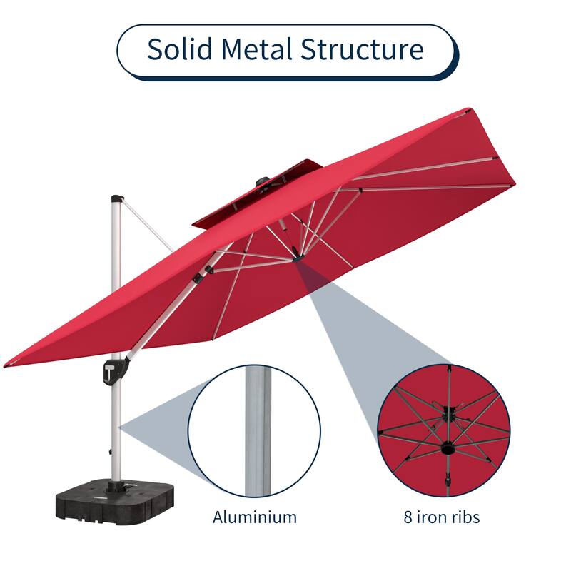 11FT Patio Umbrella Outdoor Square Double Top Umbrella with Base