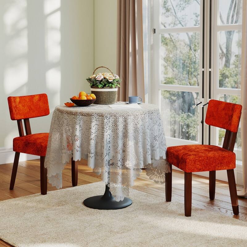 Mid-century Fabric Upholstered Dining Chairs in Dark Brown Legs, Set of 2