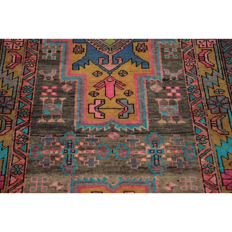 Hand Knotted Oriental 100% Wool Carpet Traditional Tribal Greys & Charcoal Ardebil Runner Rug - 9' 10'' X 3' 4''