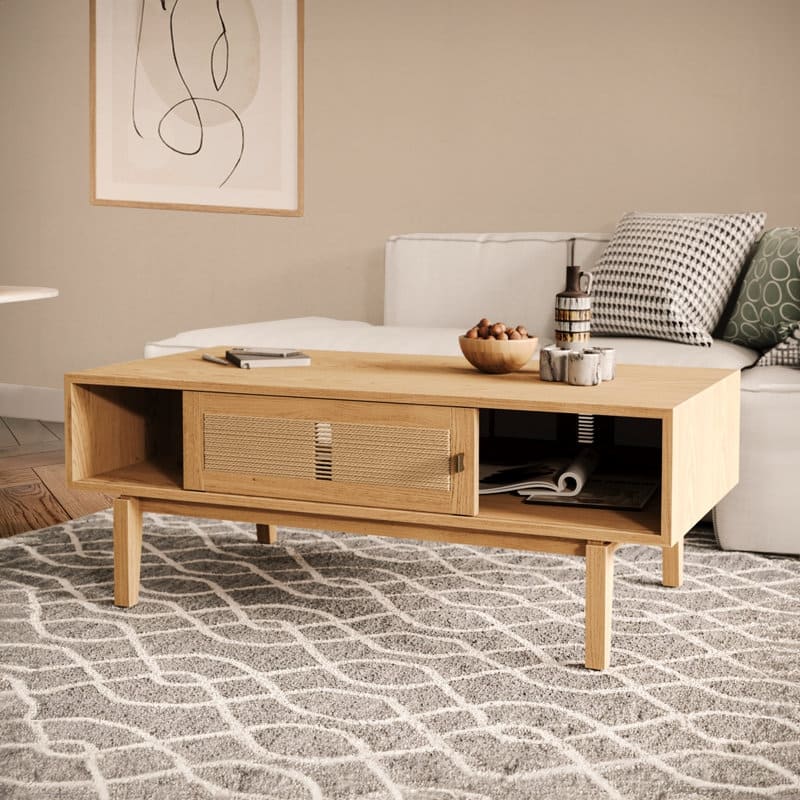 Studio London Lucas Storage Oak Wood Coffee Table for Living Room