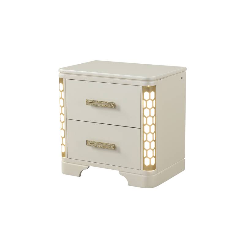 Jasmine Traditional Style 2-Drawer LED Nightstand Made with Wood - Beige