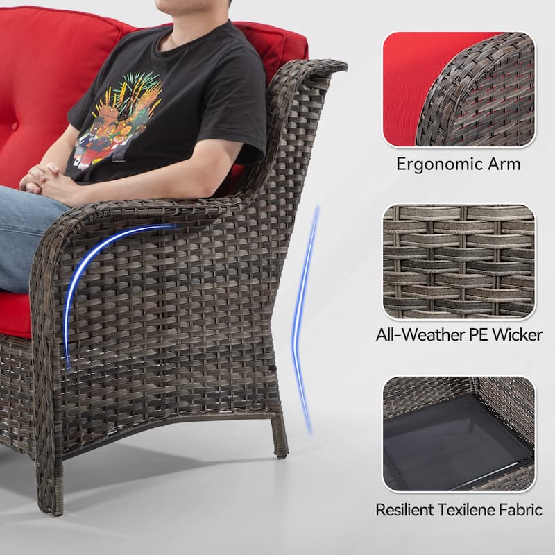 Cozywor Brown Wicker Outdoor Patio Loveseat with Cushions
